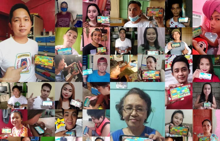 Collage of people from the Philippines playing Axie Infinity on their mobile phones